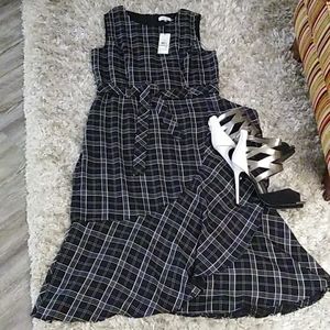 Calvin Klein faux wrap ruffle trim dress.